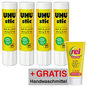 AKTION: 4 UHU stic Klebestifte 20,0 g + GRATIS rei IN DER TUBE 30,0 ml