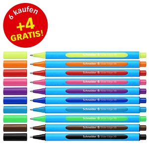 6 + 4 GRATIS: Schneider Kugelschreiber Slider Edge farbsortiert, Schreibfarbe: farbsortiert, 6 St. + GRATIS 4 St.