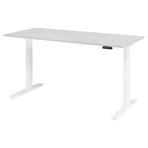 HAMMERBACHER XMKA19 elektrisch höhenverstellbarer Schreibtisch lichtgrau rechteckig, C-Fuß-Gestell weiß 180,0 x 80,0 cm