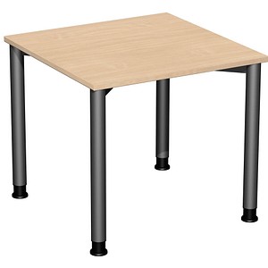 geramöbel Flex höhenverstellbarer Schreibtisch buche, anthrazit rechteckig, 4-Fuß-Gestell grau 80,0 x 180,0 cm