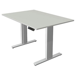 Kerkmann Move 3 tube elektrisch höhenverstellbarer Schreibtisch lichtgrau rechteckig, T-Fuß-Gestell silber 120,0 x 80,0 cm