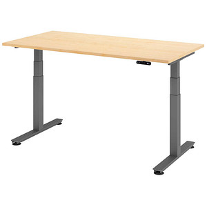 HAMMERBACHER XDSM16 elektrisch höhenverstellbarer Schreibtisch ahorn rechteckig, T-Fuß-Gestell grau 160,0 x 80,0 cm
