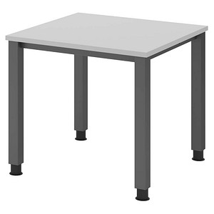 HAMMERBACHER QS08 höhenverstellbarer Schreibtisch lichtgrau quadratisch, 4-Fuß-Gestell grau 80,0 x 80,0 cm