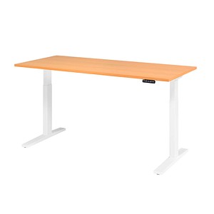 HAMMERBACHER XMKA19 elektrisch höhenverstellbarer Schreibtisch buche rechteckig, C-Fuß-Gestell weiß 180,0 x 80,0 cm