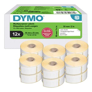 DYMO Etikettenrolle für Etikettendrucker weiß, 51,0 x 19,0 mm, 12 x 500 Etiketten