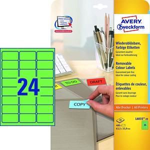 AVERY Zweckform Etiketten L6033-20 grün 63,5 x 33,9 mm, 20 Blatt