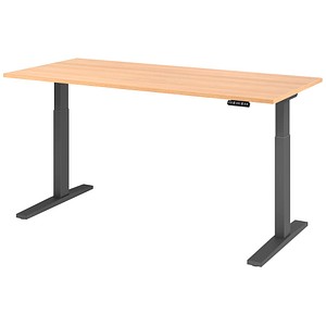 HAMMERBACHER XMKA19 elektrisch höhenverstellbarer Schreibtisch eiche rechteckig, C-Fuß-Gestell grau 180,0 x 80,0 cm