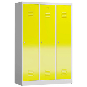 ClassiX Spind lichtgrau, zinkgelb X-515136, 3 Schließfächer 118,5 x 50,0 x 180,0 cm