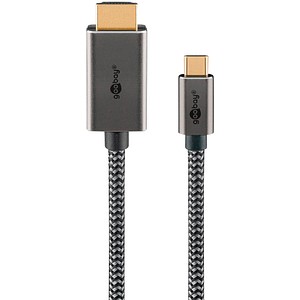 goobay USB 3.1 C-Stecker/HDMI-Stecker Kabel 1,0 m silber, schwarz, 1 St.