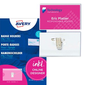 AVERY Zweckform Namensschilder mit Kombiklemme 90 x 54,0 mm, 10 St.