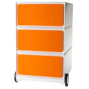 PAPERFLOW easyBox Rollcontainer weiß, orange 3 Auszüge 39,0 x 43,6 x 64,2 cm