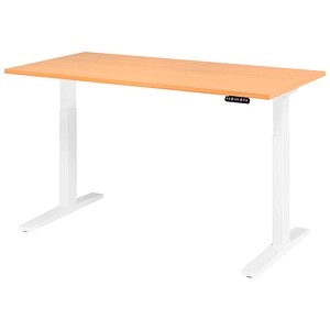 HAMMERBACHER XMKA16 elektrisch höhenverstellbarer Schreibtisch buche rechteckig, C-Fuß-Gestell weiß 160,0 x 80,0 cm