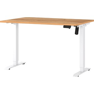 GERMANIA Boras höhenverstellbarer Schreibtisch navarra-eiche rechteckig, T-Fuß-Gestell weiß 120,0 x 80,0 cm