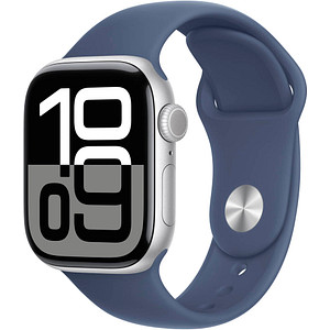 Apple Watch Series 10 42 mm Aluminium (GPS+Cellular) Sportarmband S/M  denim, silber