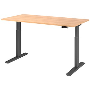 HAMMERBACHER XMKA16 elektrisch höhenverstellbarer Schreibtisch eiche rechteckig, C-Fuß-Gestell grau 160,0 x 80,0 cm