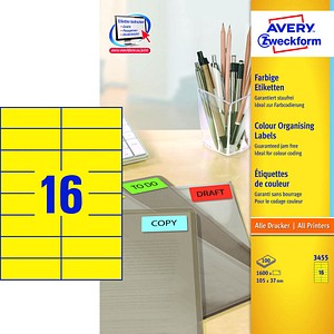 AVERY Zweckform Etiketten 3455 gelb 105,0 x 37,0 mm, 100 Blatt