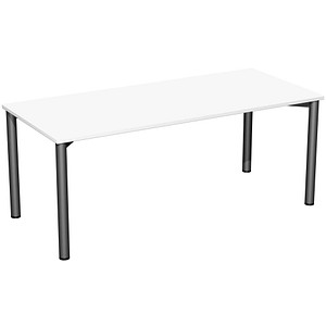 geramöbel Flex Schreibtisch weiß, anthrazit rechteckig, 4-Fuß-Gestell grau 180,0 x 80,0 cm