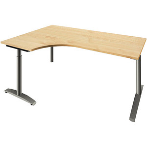 fm Sidney höhenverstellbarer Schreibtisch königsahorn Bogenform, C-Fuß-Gestell Rundrohr silber 180,0 x 80,0 cm