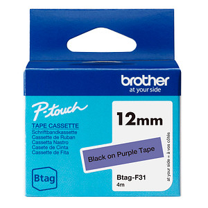 brother Schriftband Btag BTAGF31, 12 mm, schwarz auf lila, 1 St.