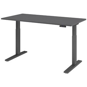 HAMMERBACHER XMKA16 elektrisch höhenverstellbarer Schreibtisch grafit rechteckig, C-Fuß-Gestell grau 160,0 x 80,0 cm