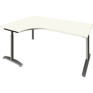fm Sidney höhenverstellbarer Schreibtisch weiß Bogenform, C-Fuß-Gestell Rundrohr silber 180,0 x 80,0 cm