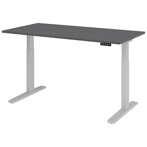 HAMMERBACHER XMKA16 elektrisch höhenverstellbarer Schreibtisch grafit rechteckig, C-Fuß-Gestell silber 160,0 x 80,0 cm