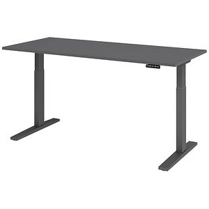 HAMMERBACHER XMKA19 elektrisch höhenverstellbarer Schreibtisch grafit rechteckig, C-Fuß-Gestell grau 180,0 x 80,0 cm
