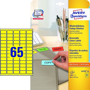 AVERY Zweckform Etiketten L4793-20 gelb 38,1 x 21,2 mm, 20 Blatt