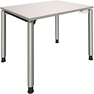 fm Sidney höhenverstellbarer Schreibtisch lichtgrau rechteckig, 4-Fuß-Gestell Rundrohr silber 100,0 x 80,0 cm