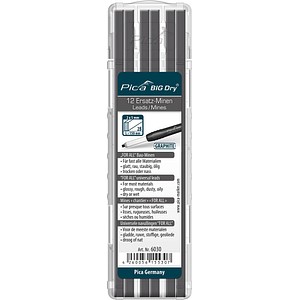 Pica Big Dry For All 6030 Bleistiftminen für Zimmermannsbleistift mit Druckmechanismus grau 2B 2,0 - 5,0 mm, 12 St.
