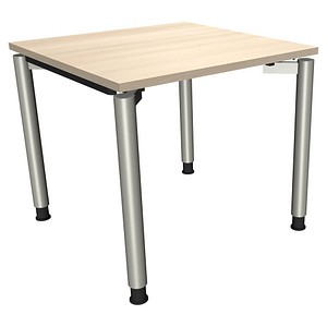 fm Sidney höhenverstellbarer Schreibtisch akazie rechteckig, 4-Fuß-Gestell Rundrohr silber 80,0 x 80,0 cm