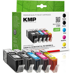 KMP C100V  pigmentschwarz, schwarz, cyan, magenta, gelb Druckerpatronen kompatibel zu Canon PGI-550 XL BK, CLI-551 XL BK