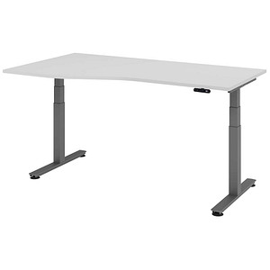 HAMMERBACHER VXDSM18 elektrisch höhenverstellbarer Schreibtisch lichtgrau Trapezform, T-Fuß-Gestell grau 180,0 x 100,0 cm