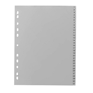 Printus Ordnerregister DIN A4 Vollformat 1-31 grau 31-teilig, 1 Satz