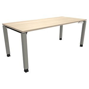fm Sidney höhenverstellbarer Schreibtisch akazie rechteckig, 4-Fuß-Gestell Quadratrohr silber 180,0 x 80,0 cm