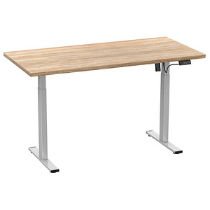 VCM my office Lona elektrisch höhenverstellbarer Schreibtisch sonoma-eiche rechteckig, T-Fuß-Gestell silber 140,0 x 80,0 cm