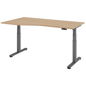 HAMMERBACHER VXDSM18 elektrisch höhenverstellbarer Schreibtisch eiche Trapezform, T-Fuß-Gestell grau 180,0 x 100,0 cm