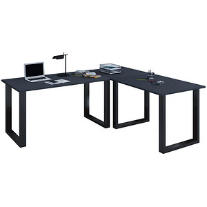 VCM my office Lona Schreibtisch anthrazit L-Form, U-Fuß-Gestell schwarz 190,0 x 80,0/160,0 cm