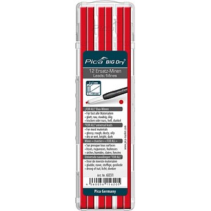 Pica Big Dry For All 6031 Bleistiftminen für Zimmermannsbleistift mit Druckmechanismus rot 2B 2,0 - 5,0 mm, 12 St.