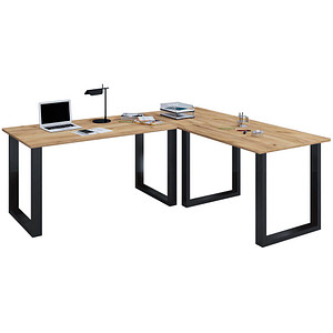 VCM my office Lona Schreibtisch honig-eiche L-Form, U-Fuß-Gestell schwarz 220,0 x 80,0 cm