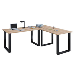 VCM my office Lona Schreibtisch sonoma-eiche L-Form, U-Fuß-Gestell schwarz 220,0 x 80,0 cm