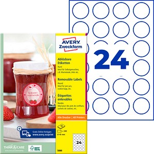 AVERY Zweckform Etiketten 5080 weiß 40,0 x 40,0 mm, 10 Blatt