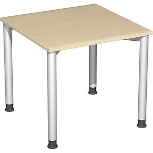 geramöbel Flex höhenverstellbarer Schreibtisch ahorn, silber rechteckig, 4-Fuß-Gestell silber 80,0 x 80,0 cm