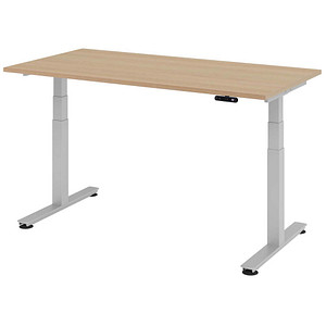 HAMMERBACHER VXDSM16 elektrisch höhenverstellbarer Schreibtisch eiche rechteckig, T-Fuß-Gestell silber 160,0 x 80,0 cm