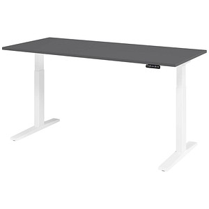 HAMMERBACHER XMKA19 elektrisch höhenverstellbarer Schreibtisch grafit rechteckig, C-Fuß-Gestell weiß 180,0 x 80,0 cm