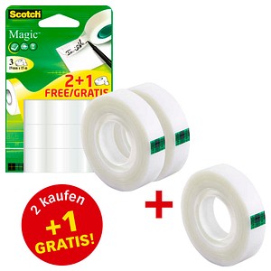 2 + 1 GRATIS: Scotch Magic™ Tape Klebefilm matt 19,0 mm x 15,0 m 2 Rollen + GRATIS 1 Rollen