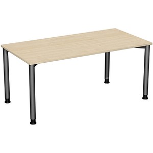 geramöbel Flex höhenverstellbarer Schreibtisch ahorn, anthrazit rechteckig, 4-Fuß-Gestell grau 160,0 x 80,0 cm