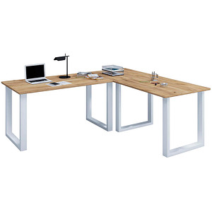VCM my office Lona Schreibtisch honig-eiche L-Form, U-Fuß-Gestell silber 190,0 x 50,0/130,0 cm