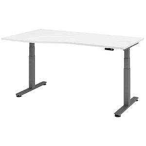 HAMMERBACHER VXDSM18 elektrisch höhenverstellbarer Schreibtisch weiß Trapezform, T-Fuß-Gestell grau 180,0 x 100,0 cm