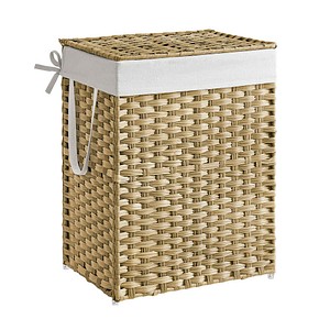 SONGMICS Wäschekorb bambus, weiß, bis 25,0 kg, 1 St.